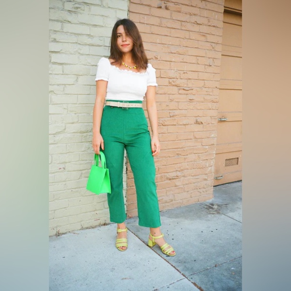 Lisa Says Gah Harriet Trouser Small Green Corduroy High Rise Wide Leg Cropped
